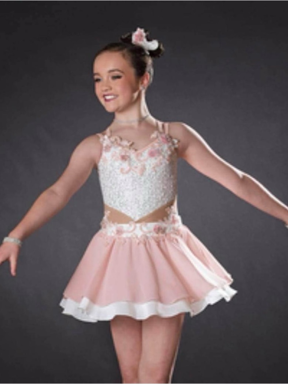 Glamour Pink and White Dance Costume with Lace Applique